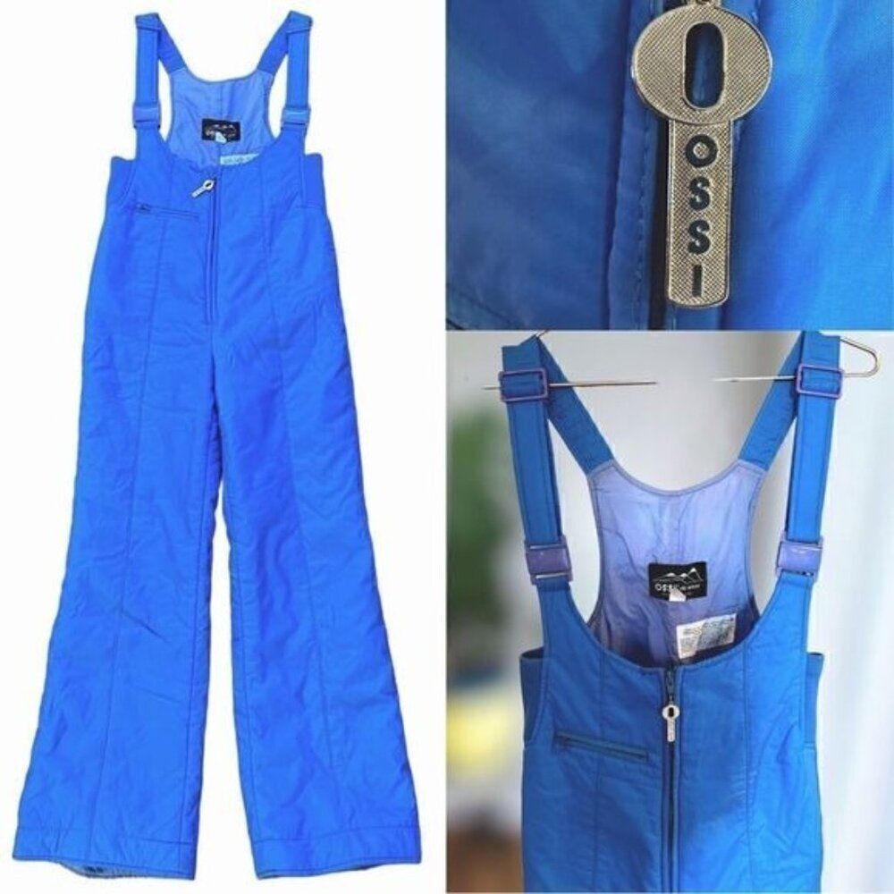 Ossi Skiwear Women’s L Ski Bib Snow Pants Blue Insulated Water Resistant VTG 80s